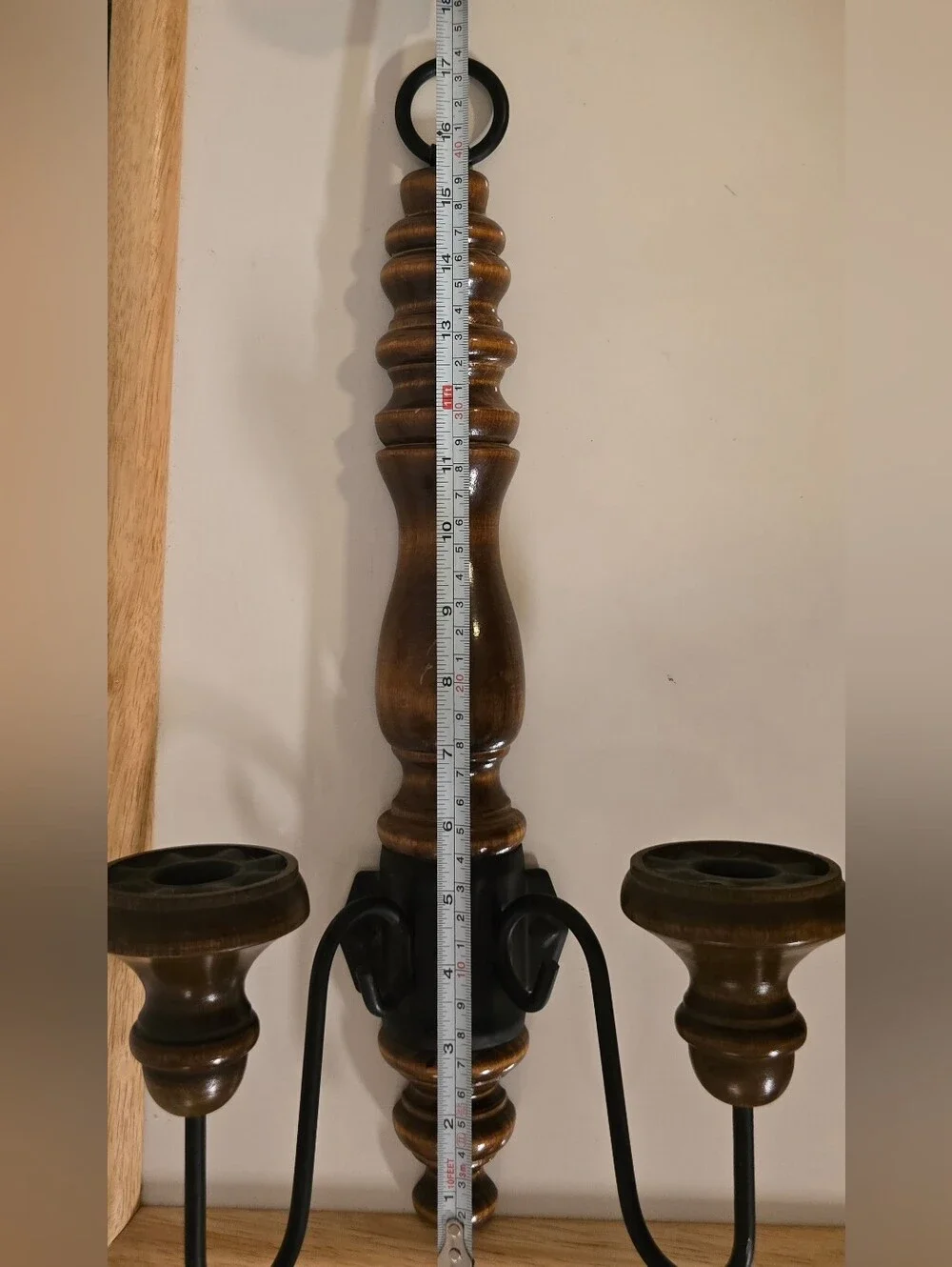 Vintage HOMCO Wood and Wrought Iron Double Candle Wall Sconce